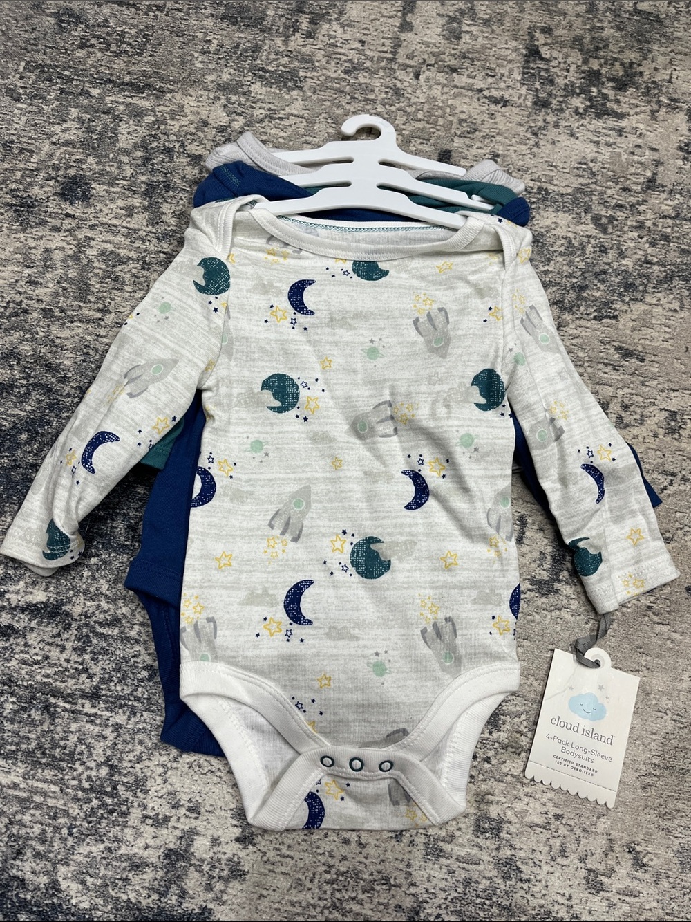 Cloud Island Space Rocket & Moon Print Long-Sleeve Onesies